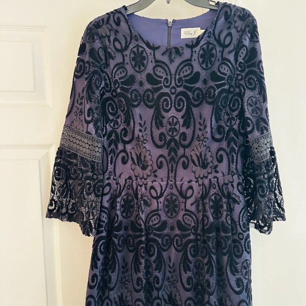Eliza J Navy Blue Floral Lace & Velvet under Lining Mini Dress Sz 10 WhimsiGoth